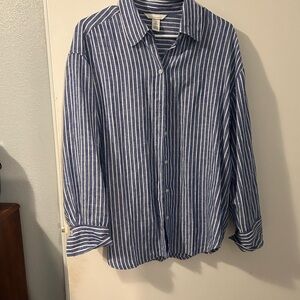 H&M Navy and White Striped Casual Shirt